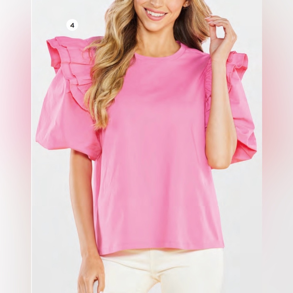 Mud Pie Pink Ruffle Sleeve Blouse